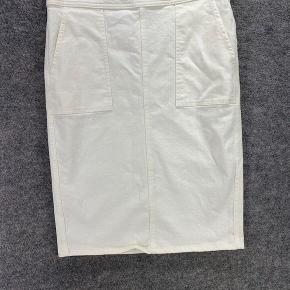 Lands' End Skirt Women 8 White A-Line Midi Mid Rise Zipper Cotton Pockets Denim - Picture 4 of 10
